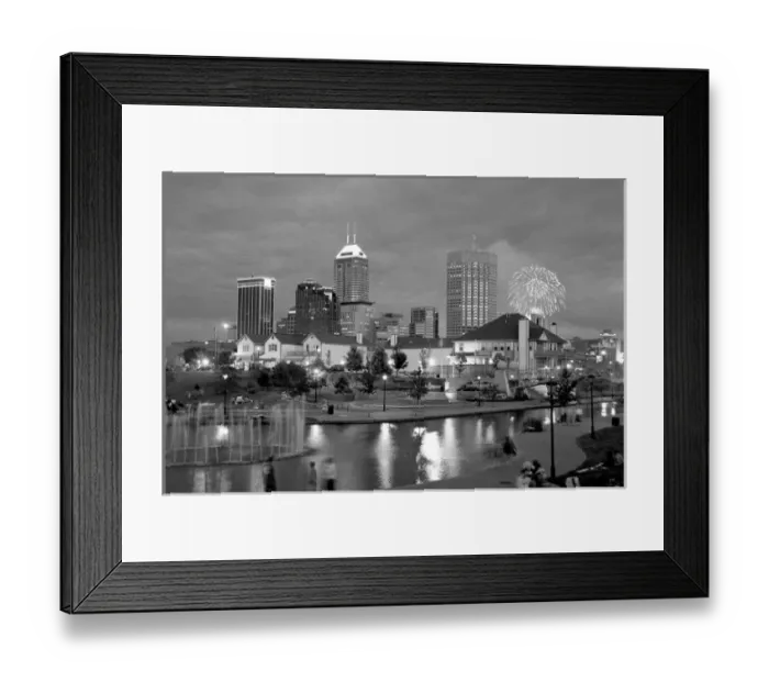 Framed Print : USA, Indiana, Indianapolis. City skyline with fireworks