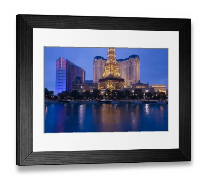 Framed Print : USA, Nevada, Las Vegas. Paris Las Vegas and Ballys Hotels, The Strip, evening Framed Print : USA, Nevada, Las Vegas. Paris Las Vegas and Ballys Hotels, The Strip, evening