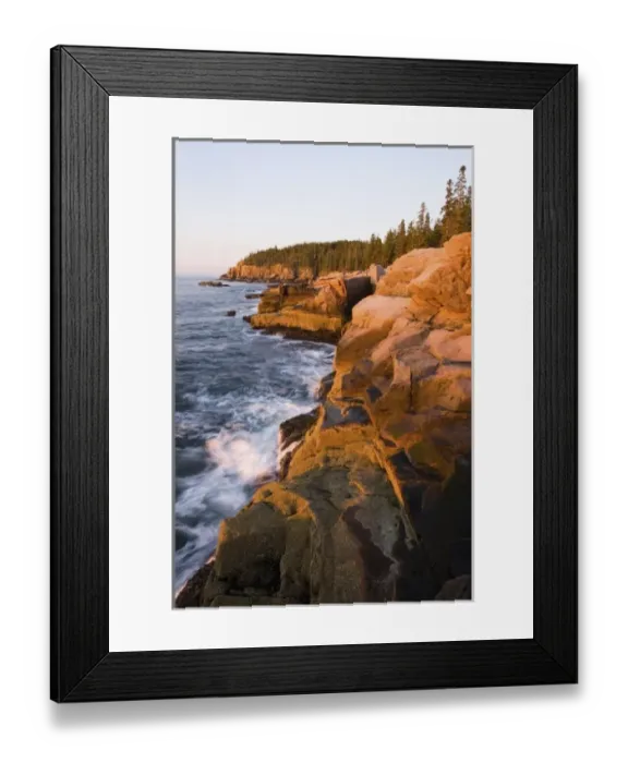 Framed Print : Dawn light on the pink granite ledges of the rocky coast in Maines Acadia National Park Framed Print : Dawn light on the pink granite ledges of the rocky coast in Maines Acadia National Park