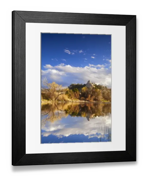 Framed Print : Pond reflects hills and bluffs at the Buffalo Creek Wildlife Management Area near Scottsbluff
