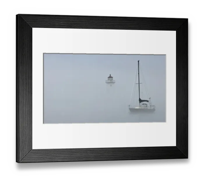 Framed Print : USA, Minnesota, Grand Marias. Sailboat in fog Framed Print : USA, Minnesota, Grand Marias. Sailboat in fog