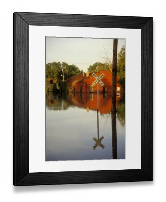 Framed Print : Missouri: St Genevieve, North End, flooded streets, during Mississippi River flood of 1993 Framed Print : Missouri: St Genevieve, North End, flooded streets, during Mississippi River flood of 1993