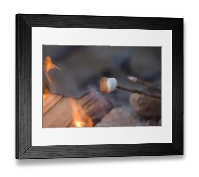 Framed Print : Marshmallow roasting on a stick in campfire near Whitefish Montana Framed Print : Marshmallow roasting on a stick in campfire near Whitefish Montana