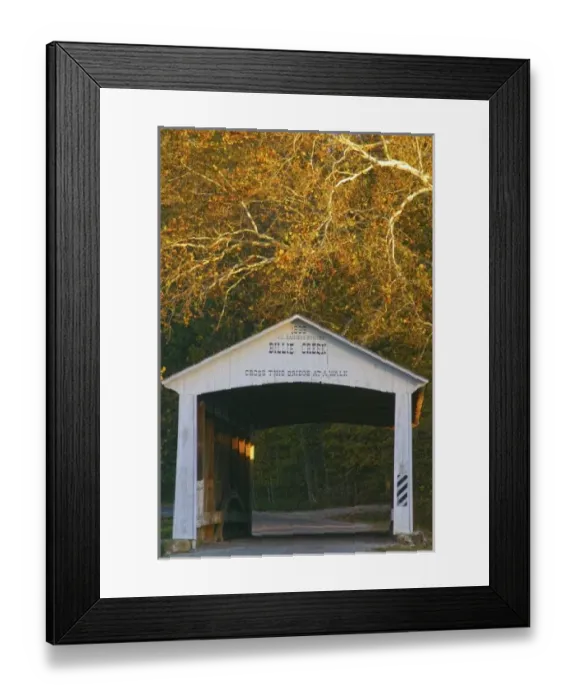 Framed Print : USA, Indiana, Billie Creek Village during the Covered Bridge Festival in fall