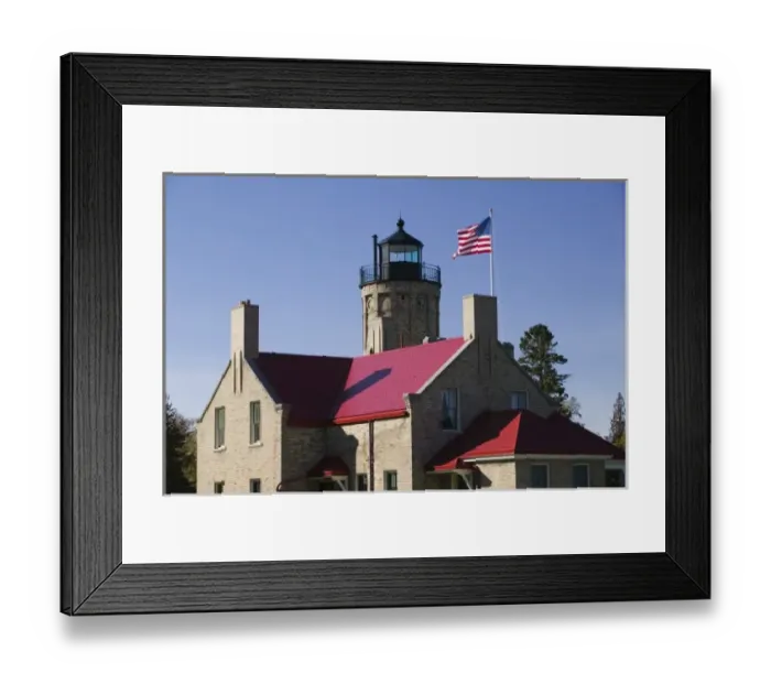 Framed Print : USA, Michigan, Straits of Mackinac: Mackinaw City, Old Mackinac Point Lighthouse