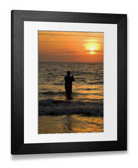 Framed Print : USA, Georgia, Tybee Island, Fisherman at sunrise (MR) Framed Print : USA, Georgia, Tybee Island, Fisherman at sunrise (MR)