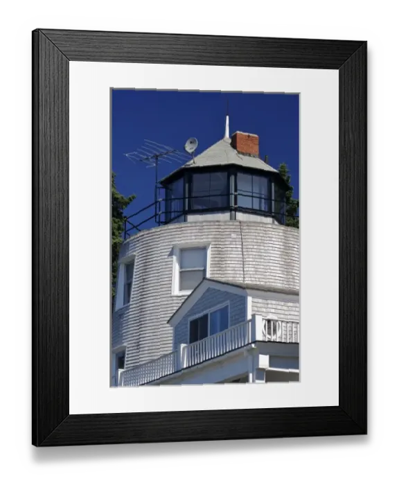 Framed Print : USA, Maine, Schoodic Peninsula. A lighthouse-like roof on a shingled house overlooking Framed Print : USA, Maine, Schoodic Peninsula. A lighthouse-like roof on a shingled house overlooking