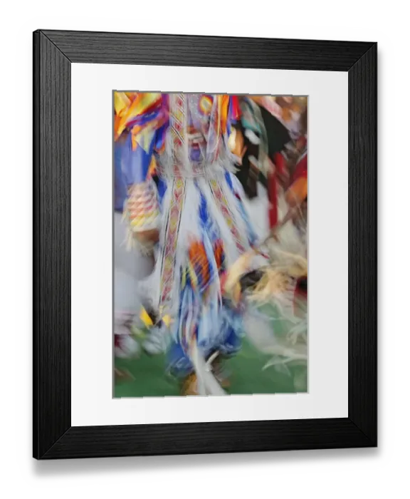 Framed Print : Abstract motion view of colorfully dressed Native American Indian dance, Montana