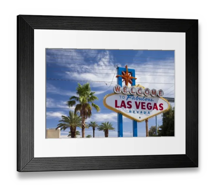 Framed Print : USA, Nevada, Las Vegas, Welcome to Fabulous Las Vegas sign surrounded by palm trees