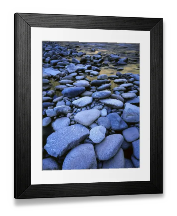 Framed Print : Frank Church River Of No Return Wilderness, Idaho. USA. Water-smoothed stones along Framed Print : Frank Church River Of No Return Wilderness, Idaho. USA. Water-smoothed stones along