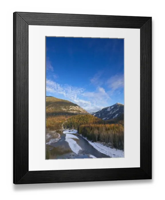 Framed Print : The Middle Fork of the Flathead River with Running Rabbit Mountain in late fall in Framed Print : The Middle Fork of the Flathead River with Running Rabbit Mountain in late fall in