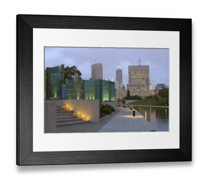 Framed Print : USA, Indiana, Indianapolis. View of downtown from the canal