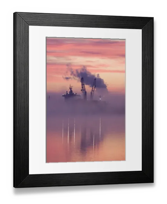 Framed Print : USA, Georgia, Savannah, Fog at dawn along the Savannah River Framed Print : USA, Georgia, Savannah, Fog at dawn along the Savannah River