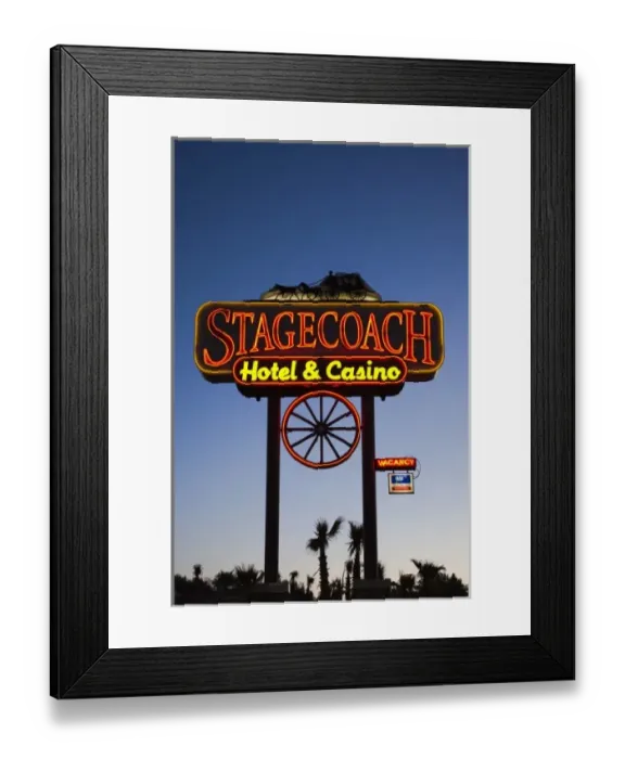 Framed Print : USA, Nevada, Great Basin, Beatty, sign for Stagecoach Hotel and Casino, dawn Framed Print : USA, Nevada, Great Basin, Beatty, sign for Stagecoach Hotel and Casino, dawn
