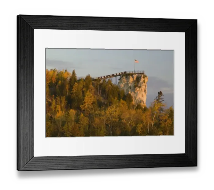 Framed Print : USA, Michigan, Upper Peninsula, St. Ignace: Castle Rock  /  Sunrise