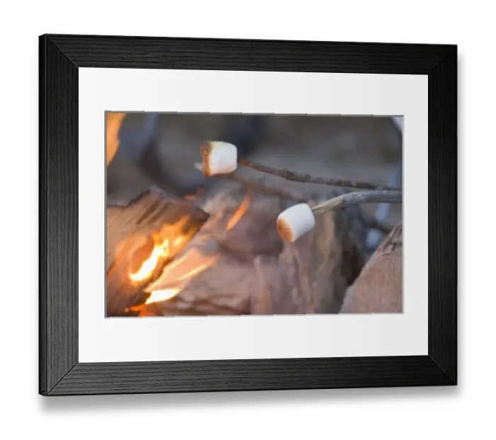 Framed Print : Marshmallow roasting on a stick in campfire near Whitefish Montana