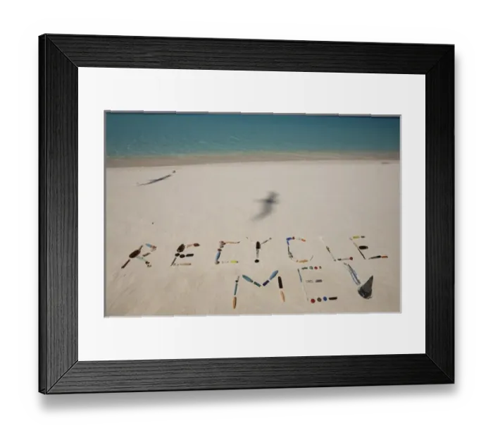 Framed Print : North America, Northwestern Hawaiian Islands, Midway Atoll. Recycle message spelled