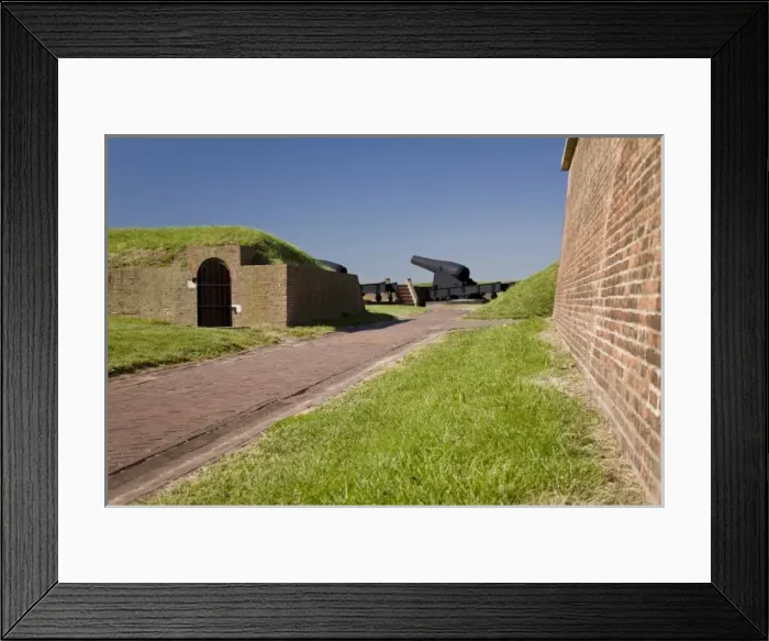 Framed Print : USA, MD, Baltimore. Brich pathways connect the large cannons aimed out towards Framed Print : USA, MD, Baltimore. Brich pathways connect the large cannons aimed out towards
