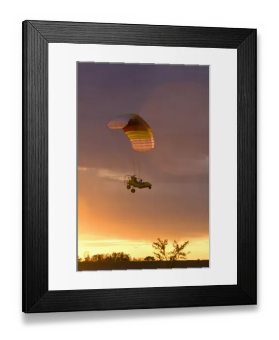 Framed Print : Powered parachute flying at sunset in Eaton County, Michigan Framed Print : Powered parachute flying at sunset in Eaton County, Michigan