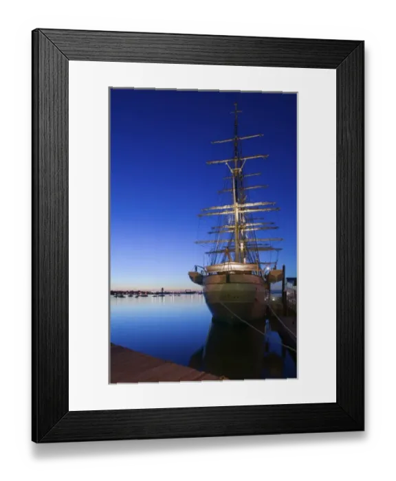 Framed Print : USA, Massachusetts, BOSTON: Tall Ship DANMARK Rowes Wharf / Dawn Framed Print : USA, Massachusetts, BOSTON: Tall Ship DANMARK Rowes Wharf / Dawn