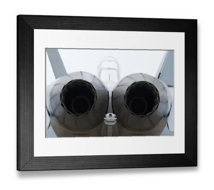 Framed Print : USA, Indiana, Indianapolis, Mount Comfort Airport. Close-up of jet fighters engine exhausts
