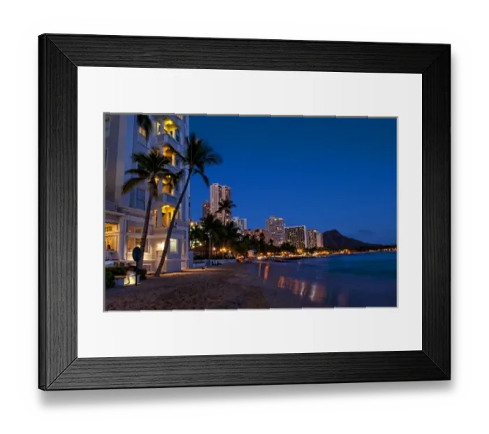 Framed Print : Honolulu, Oahu, Hawaii. Night exposure of Waikiki Beach with Diamond Head in background Framed Print : Honolulu, Oahu, Hawaii. Night exposure of Waikiki Beach with Diamond Head in background