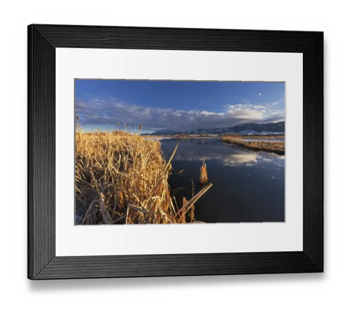 Framed Print : Ponds and Bridger Mountain Range at Cherry River Fishing Access site in Bozeman, Montana Framed Print : Ponds and Bridger Mountain Range at Cherry River Fishing Access site in Bozeman, Montana