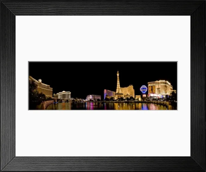 Framed Print : USA, NV, Las Vegas. Panoramic view over the Bellagio Lake with other casinos in the background Framed Print : USA, NV, Las Vegas. Panoramic view over the Bellagio Lake with other casinos in the background