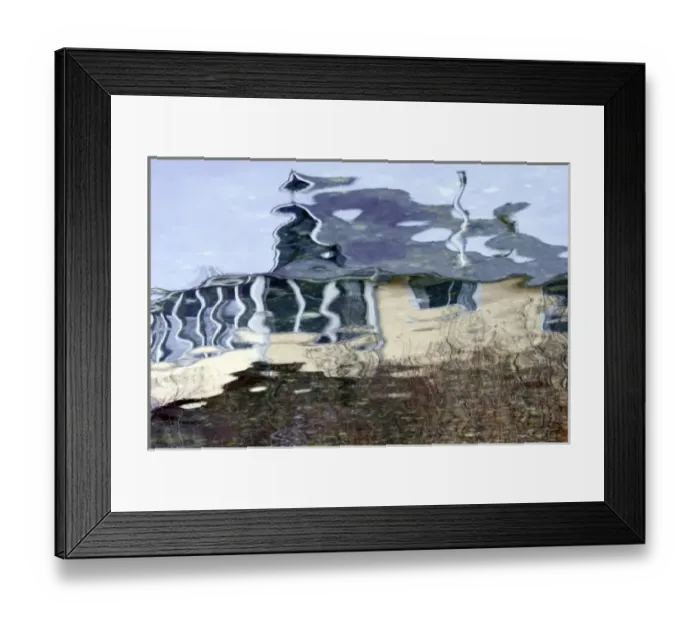 Framed Print : USA, Maine, Harpswell. Cottage reflected in water