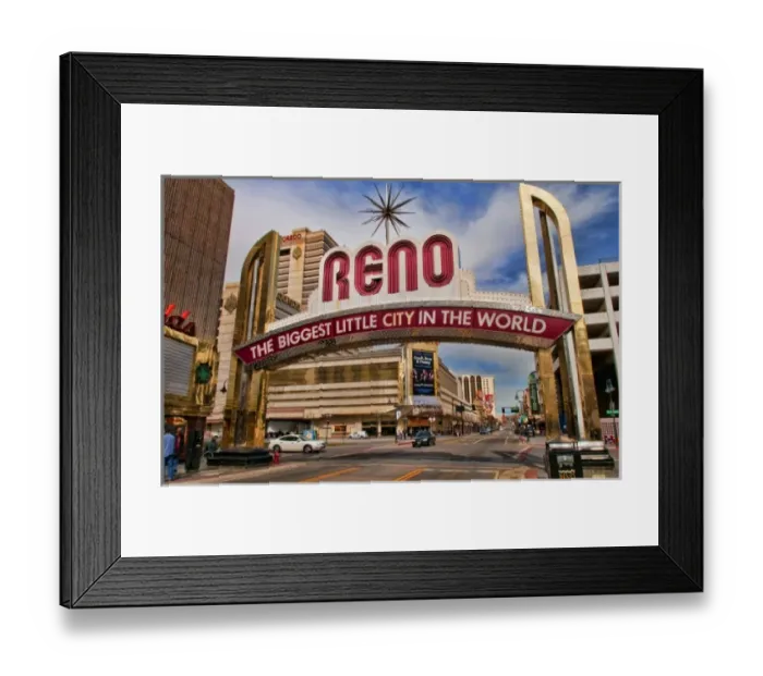 Framed Print : Downtown sight in Reno Nevada welcoming tourists as Biggest Little City in the World Framed Print : Downtown sight in Reno Nevada welcoming tourists as Biggest Little City in the World
