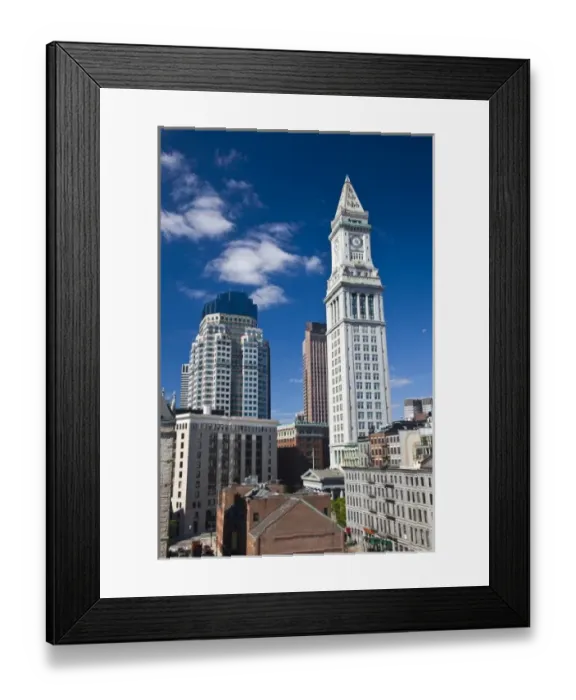 Framed Print : USA, Massachusetts, Boston. Atlantic Avenue Greenway and Customs House, elevated view