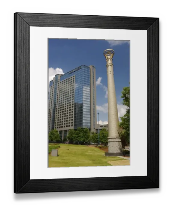 Framed Print : North America, USA, Georgia, Atlanta. The Omni Hotel as seen from Centennial Olympic Park