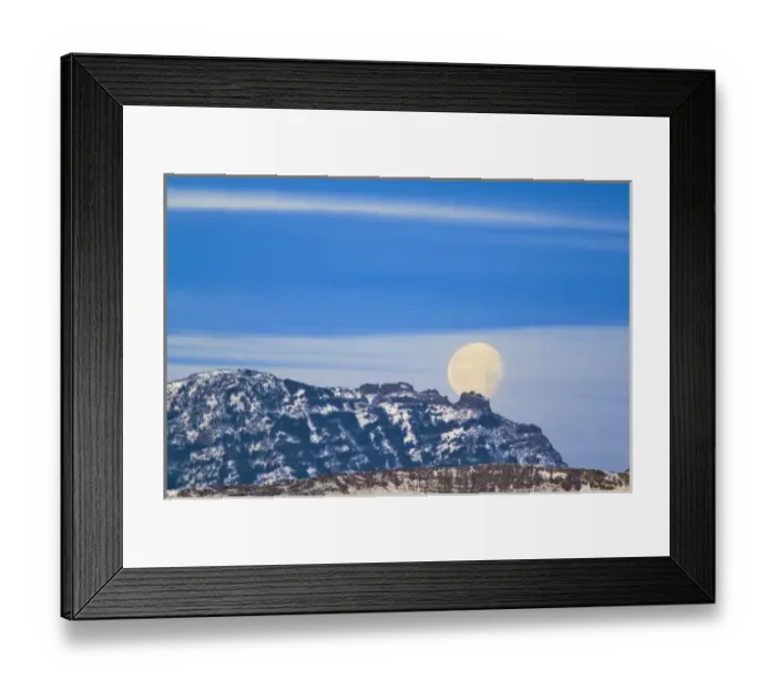 Framed Print : Full moon sets over Mount Cecelia near Cascade Montana