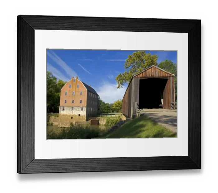 Framed Print : Historic Grist Mill and covered bridge in Burfordville, Missouri Framed Print : Historic Grist Mill and covered bridge in Burfordville, Missouri
