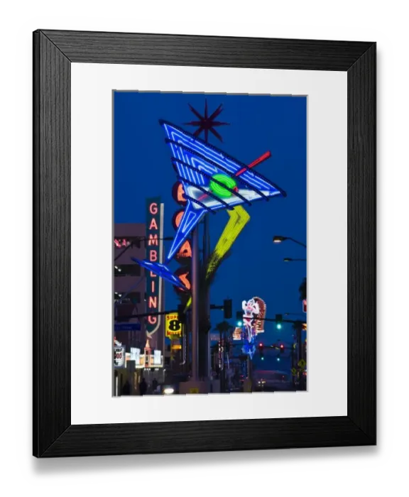 Framed Print : USA, Nevada, Las Vegas. Fremont East Area, neon casino signs, dusk Framed Print : USA, Nevada, Las Vegas. Fremont East Area, neon casino signs, dusk