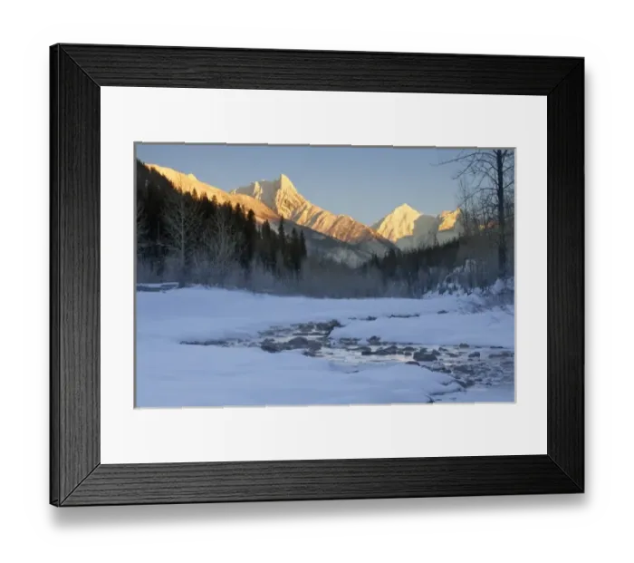 Framed Print : Wolftail Mountain and Mt Doody loom over a channel of the Middle Fork of the Flathead