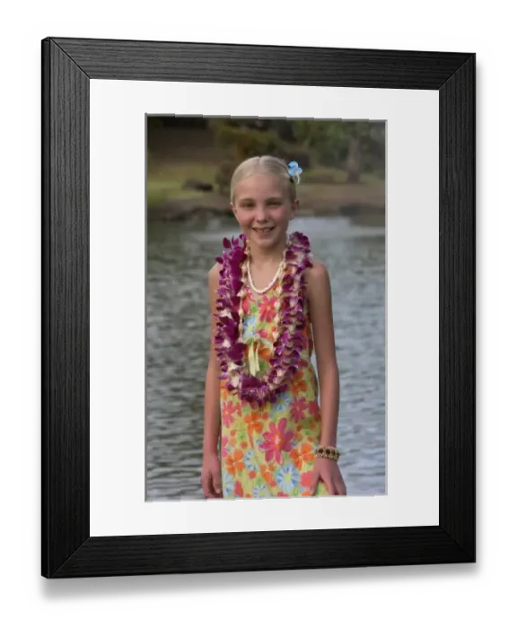 Framed Print : USA, Hawaii, Kauai, Smith Family Luau, girl tourist with lei at luau. (MR) (RF) Framed Print : USA, Hawaii, Kauai, Smith Family Luau, girl tourist with lei at luau. (MR) (RF)