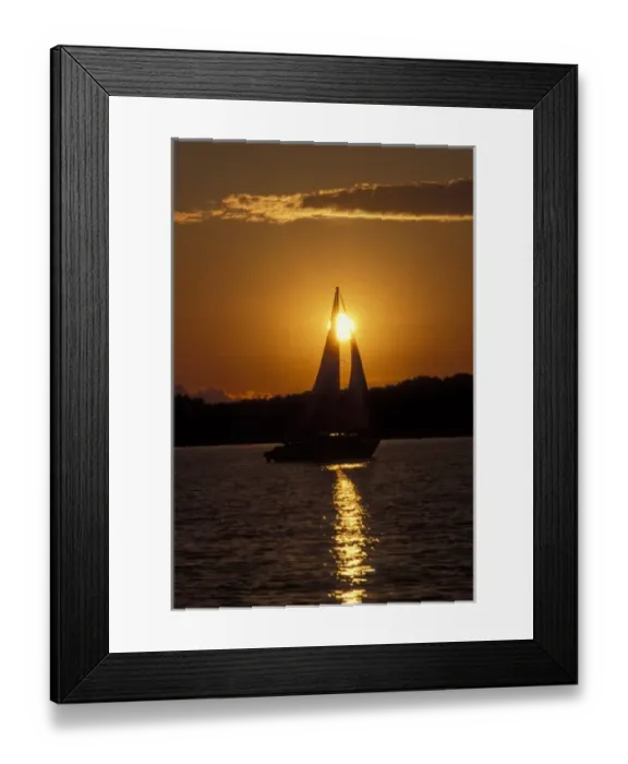 Framed Print : USA, Minnesota, Sailboat Sunset Leech Lake