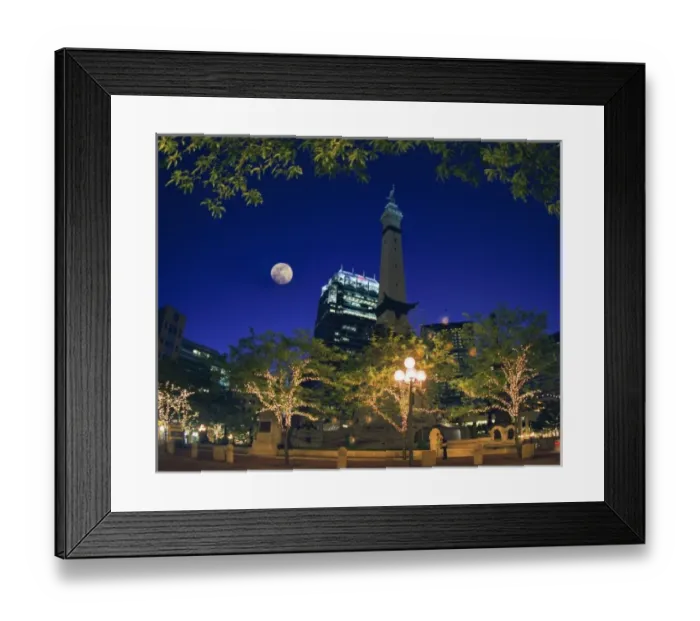 Framed Print : USA, Indiana, Indianapolis. Circle Monument with moon