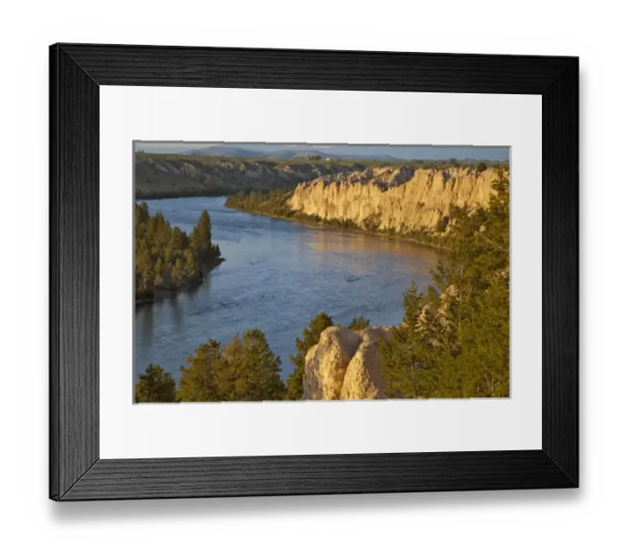 Framed Print : Looking down onto the Flathead River and the Mission Mountains from clay cliffs in