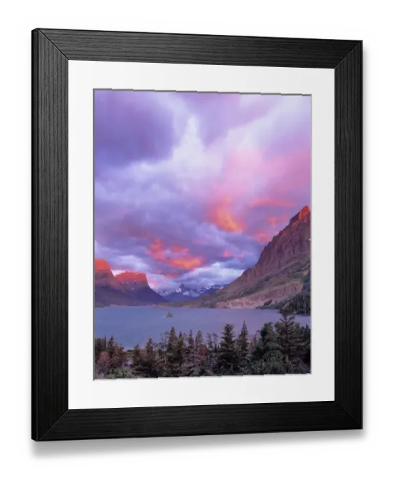 Framed Print : Spectacular Sunrise over Wild Goose Island in glacier National Park in Montana