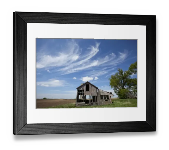 Framed Print : USA, Minnesota, Welch, Abandoned farm and silo in prairie field on spring afternoon