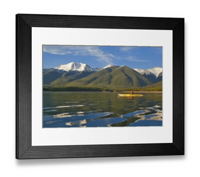 Framed Print : Kayaking on Hungry Horse Reservoir with Great Northern Mountain in background in