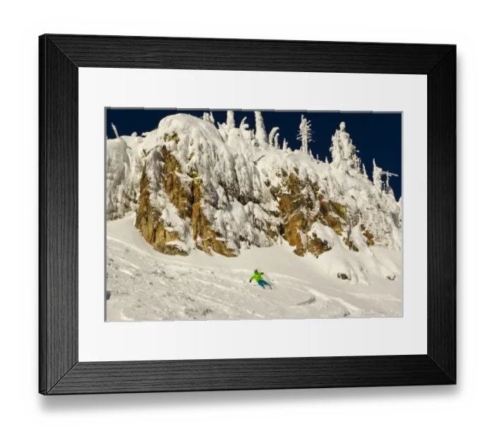 Framed Print : Eleven-year-old Parkin Costain skis on a sunny day at Whitefish Mountain Resort in Montana