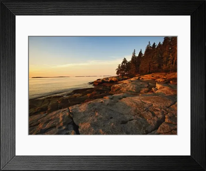 Framed Print : Granite shoreline of Rockport Harbor at sunrise, Rockport, Maine Framed Print : Granite shoreline of Rockport Harbor at sunrise, Rockport, Maine