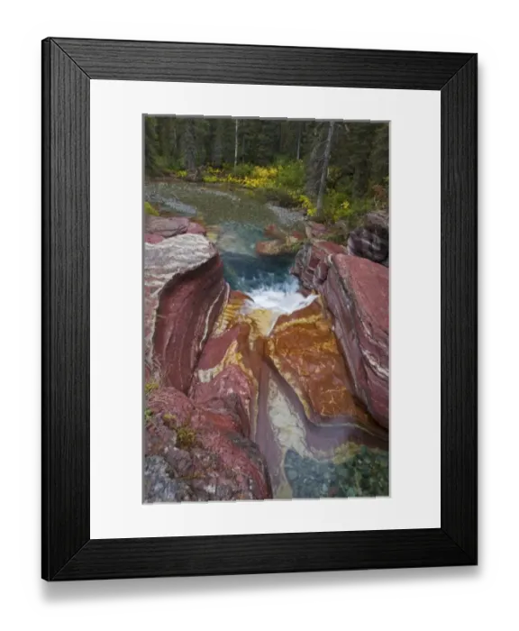 Framed Print : Deadwood Falls on Reynolds Creek in autumn in Glacier National Park in Montana