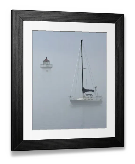Framed Print : USA, Minnesota, Grand Marias. Sailboat in fog Framed Print : USA, Minnesota, Grand Marias. Sailboat in fog