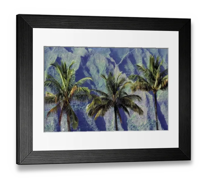 Framed Print : USA, Hawaii, Oahu, Pali Cliffs. Palm trees filter the verdigris-speckled Pali Cliffs Framed Print : USA, Hawaii, Oahu, Pali Cliffs. Palm trees filter the verdigris-speckled Pali Cliffs