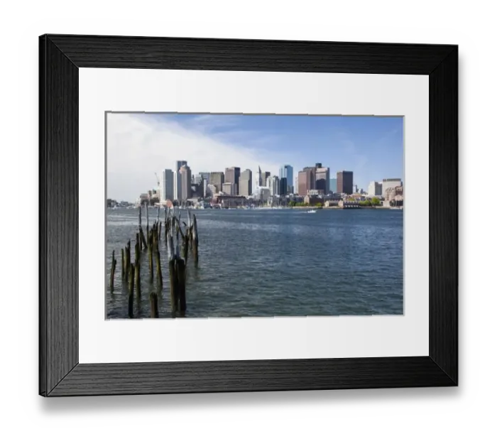Framed Print : USA, Massachusetts, Boston, City skyline and Boston Harbor on spring morning