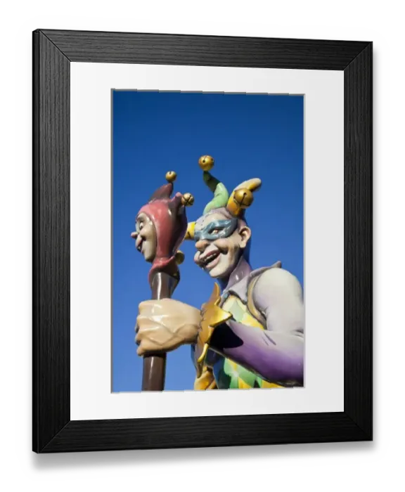 Framed Print : USA, Louisiana, New Orleans. Riverwalk, Mardi Gras jester statue Framed Print : USA, Louisiana, New Orleans. Riverwalk, Mardi Gras jester statue